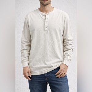 The Normal Brand Shirt Thermal Henley Waffle Knit Long Sleeve Cream Men's XL